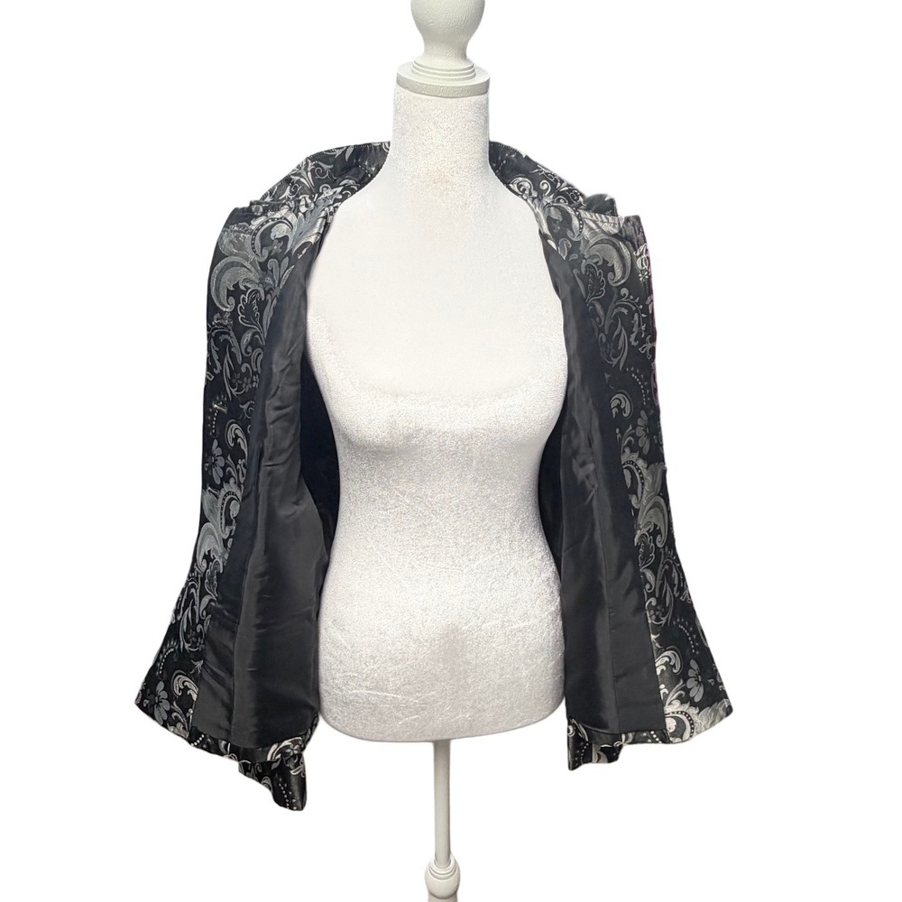 Vintage Chaus 100% Silk Mandarin Jacket Black Metallic Brocade Women Size 8 Luxe - Picture 6 of 10